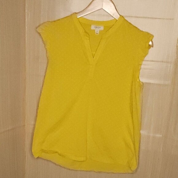 Style & Co. Yellow Swiss Dot Mixed Material Top Medium - Picture 1 of 8